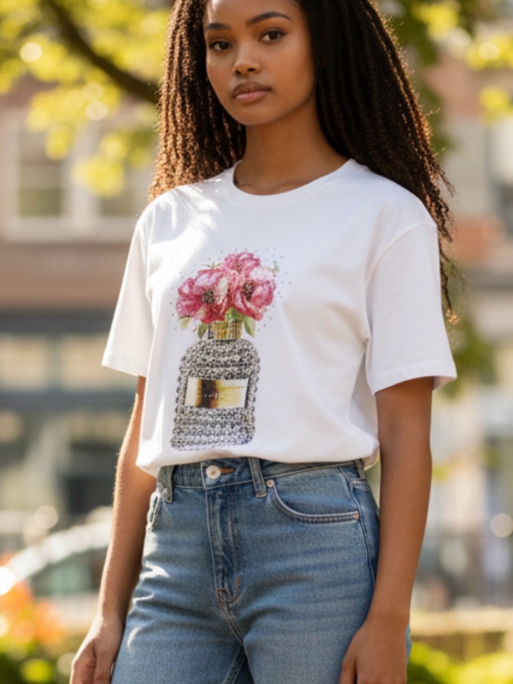 Bedazzled Floral Perfume Bottle Tee